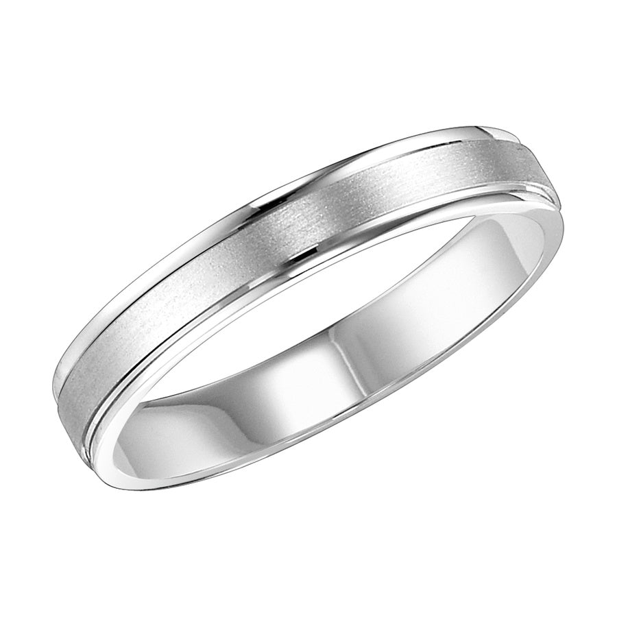 Featuring a stunning brushed finish and handsome round edges, this Comfort Fit wedding band fuses classic style with luxurious details
