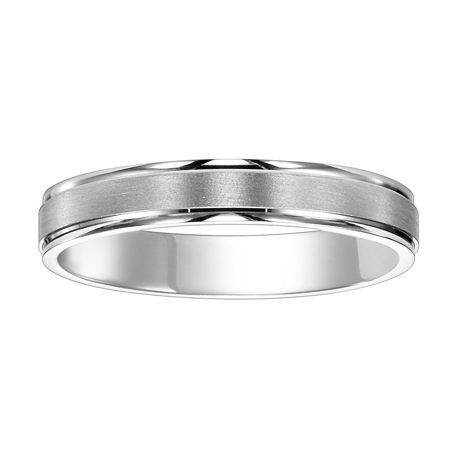 Featuring a stunning brushed finish and handsome round edges, this Comfort Fit wedding band fuses classic style with luxurious details