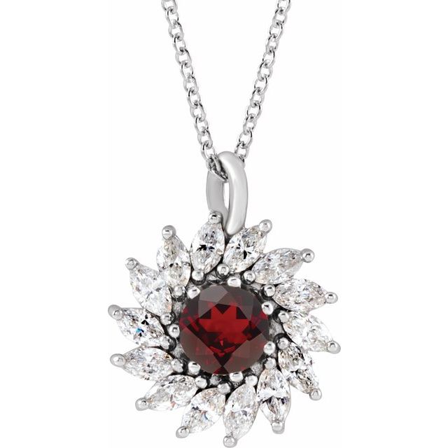 sterling-silver-natural-mozambique-garnet-&-5/8-ctw-natural-diamond-halo-style-16-18"-necklace