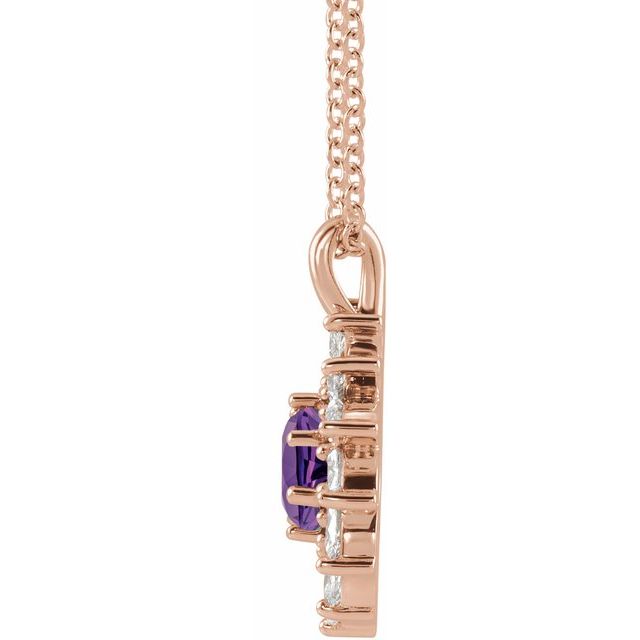 14k-rose-natural-amethyst-&-5/8-ctw-natural-diamond-halo-style-16-18"-necklace