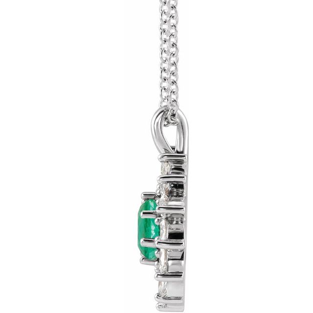 14k-white-natural-emerald-&-5/8-ctw-natural-diamond-halo-style-16-18"-necklace