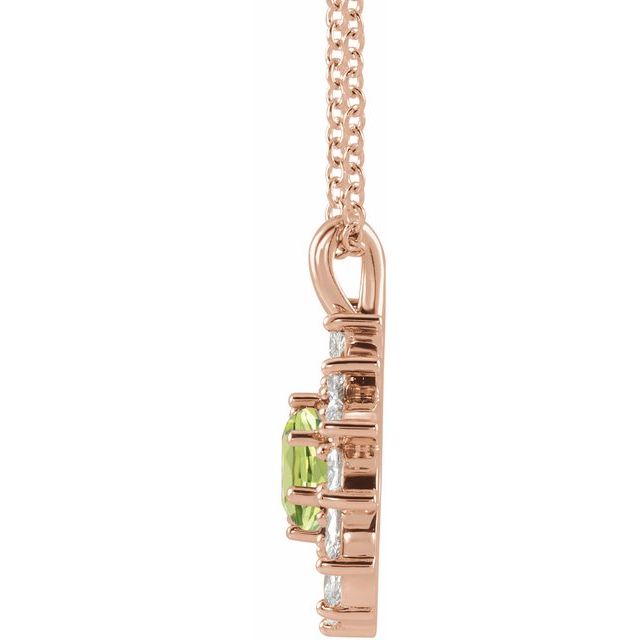 14k-rose-natural-peridot-&-5/8-ctw-natural-diamond-halo-style-16-18"-necklace