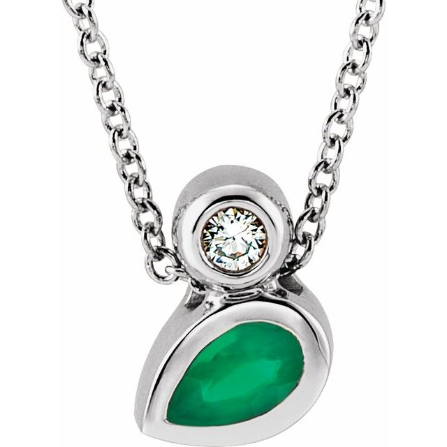 sterling-silver--pear-lab-grown-emerald-&-.03-ct-natural-diamond-16-18"-necklace