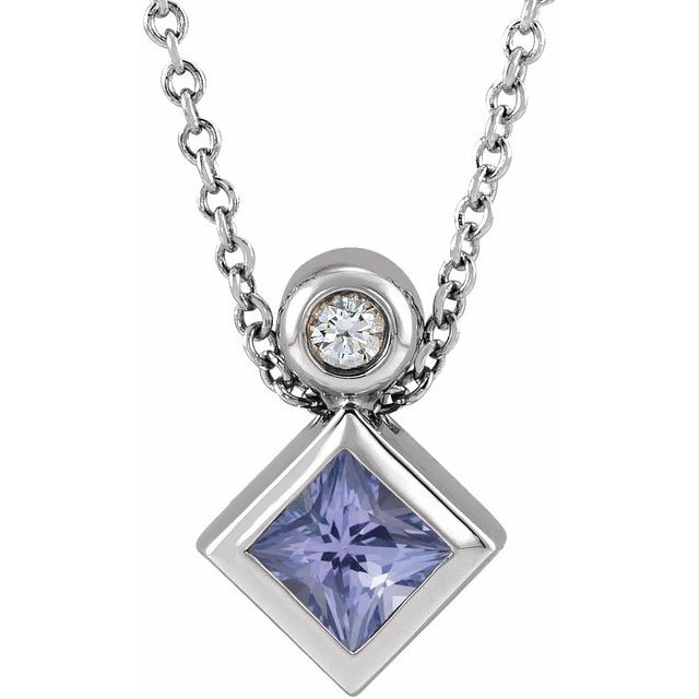 14k-white--square-natural-tanzanite-&-.03-ct-natural-diamond-16-18"-necklace