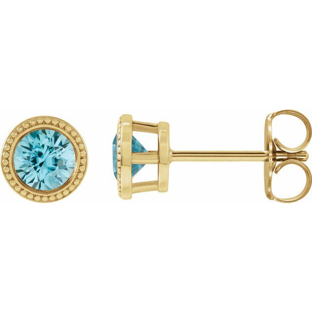 14K Yellow Gold|Natural Blue Zircon|3 mm