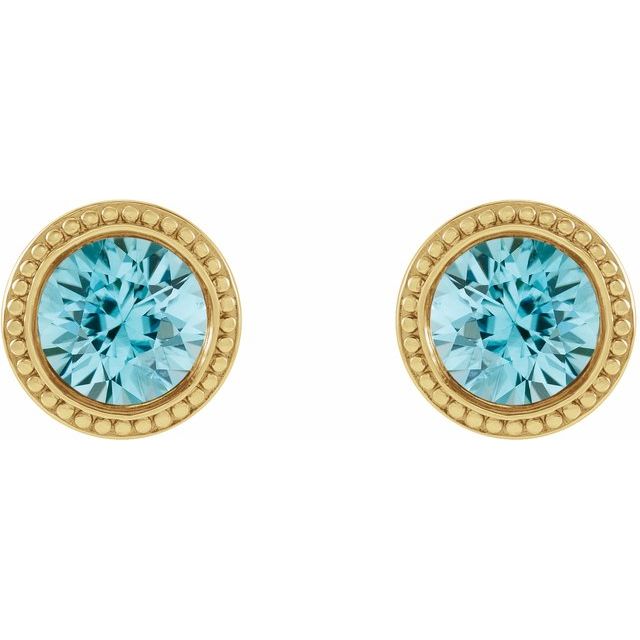 14K Yellow Gold|Natural Blue Zircon|3 mm