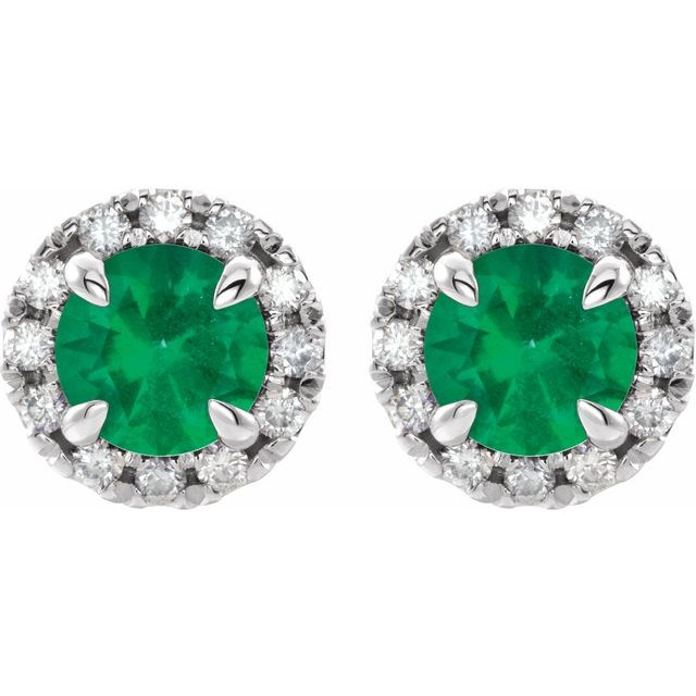 14k-white--natural-emerald-&-1/5-ctw-natural-diamond-halo-style-earrings
