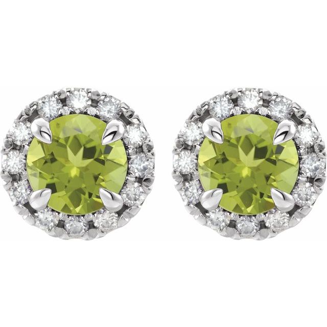 14k-white--natural-peridot-&-1/5-ctw-natural-diamond-halo-style-earrings