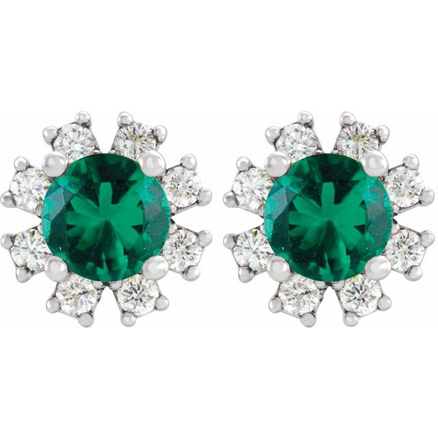 sterling-silver-lab-grown-emerald-&-1/2-ctw-natural-diamond-earrings