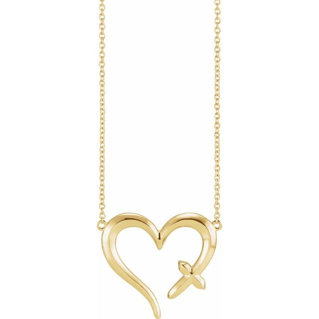 14k-yellow-cross-&-open-heart-16"-necklace