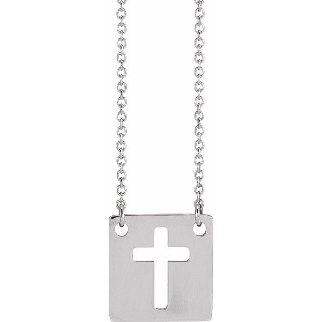 14k-white-geometric-pierced-cross-18"-necklace