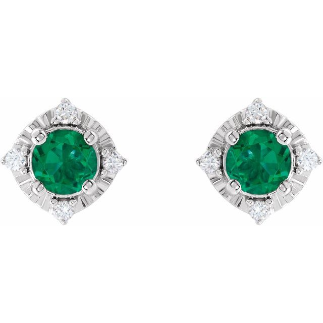 14k-white-gold-lab-grown-emerald-&-.08-ctw-natural-diamond-halo-style-earrings