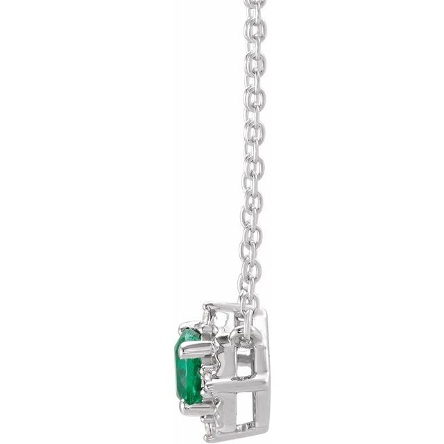 14k-white-gold-lab-grown-emerald-&-.04-ctw-natural-diamond-halo-style-18"-necklace