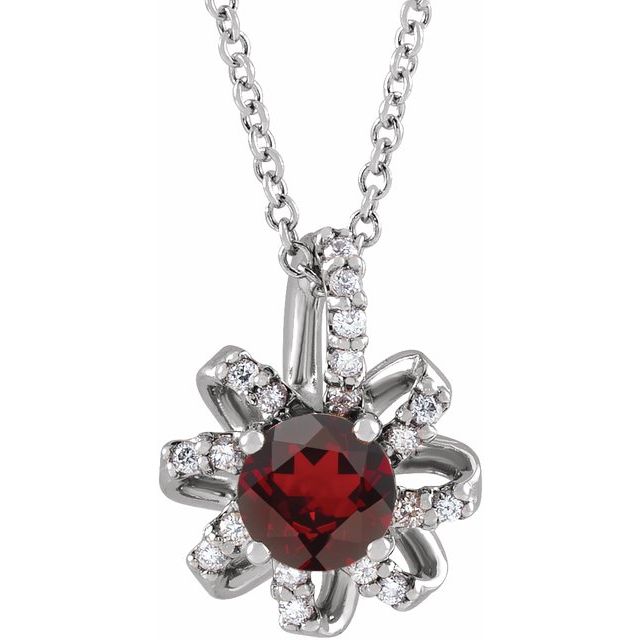 sterling-silver-natural-mozambique-garnet-&-.07-ctw-natural-diamond-halo-style-16-18"-necklace