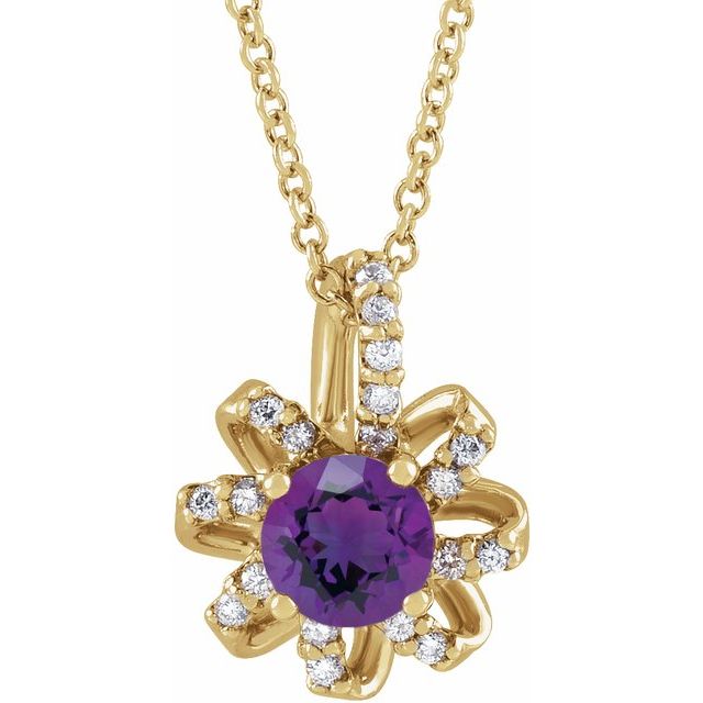 14k-yellow-natural-amethyst-&-.07-ctw-natural-diamond-halo-style-16-18"-necklace