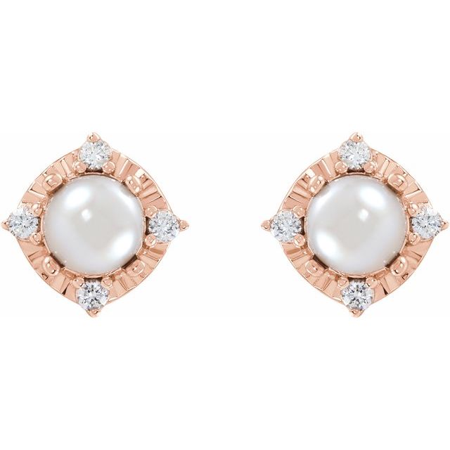 14k-rose-gold-cultured-white-freshwater-pearl-&-.08-ctw-natural-diamond-halo-style-earrings