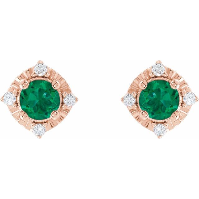 14k-rose-gold-lab-grown-emerald-&-.08-ctw-natural-diamond-halo-style-earrings