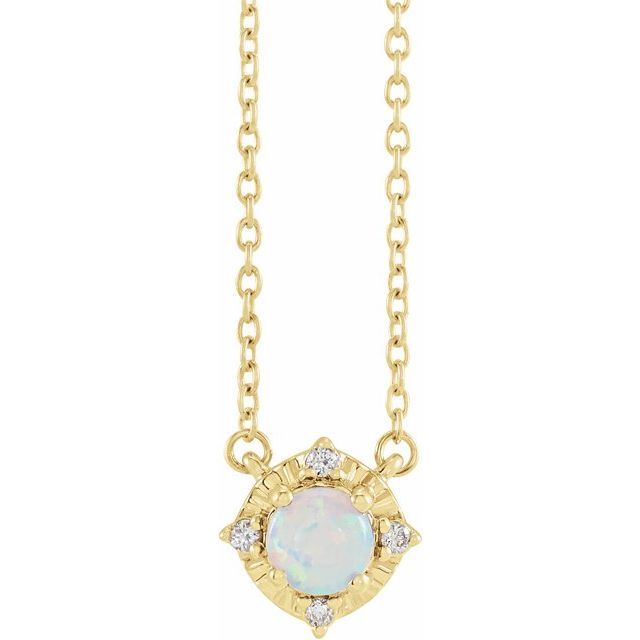 14k-yellow-lab-grown-white-opal-&-.04-ctw-natural-diamond-halo-style-18"-necklace