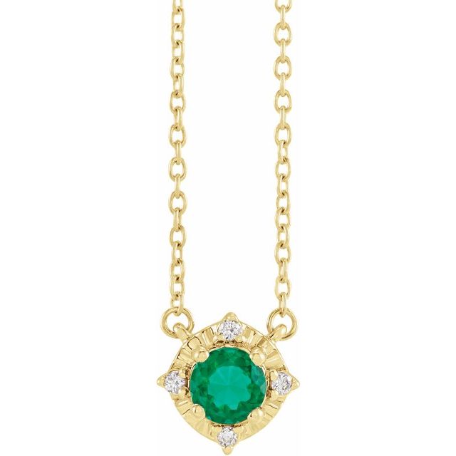 14k-yellow-lab-grown-emerald-&-.04-ctw-natural-diamond-halo-style-18"-necklace