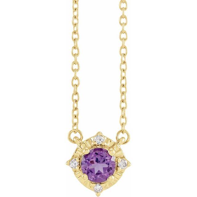 14k-yellow-natural-amethyst-&-.04-ctw-natural-diamond-halo-style-18"-necklace