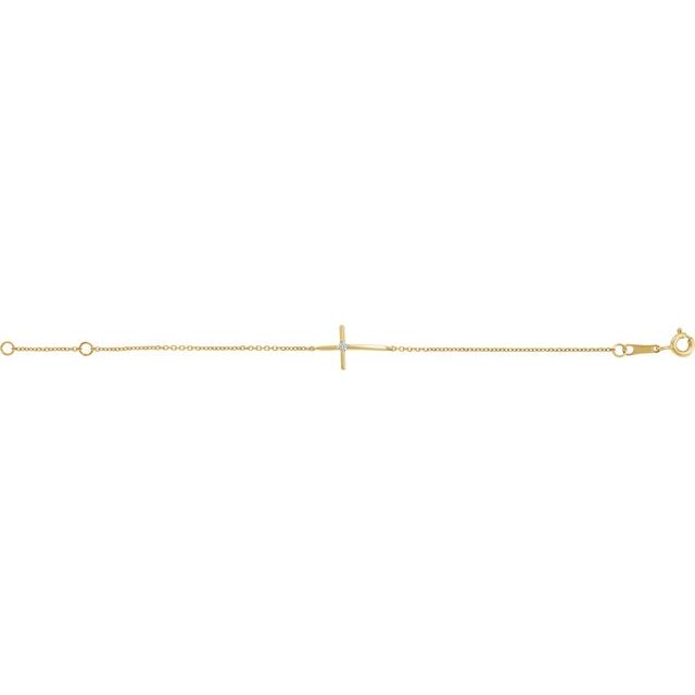 14k-yellow-imitation-white-cubic-zirconia-sideways-youth-cross-5-1/2"-bracelet