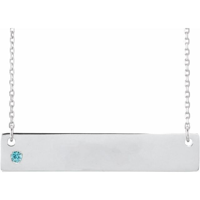 14k-white-natural-blue-zircon-engravable-bar-16-18"-necklace