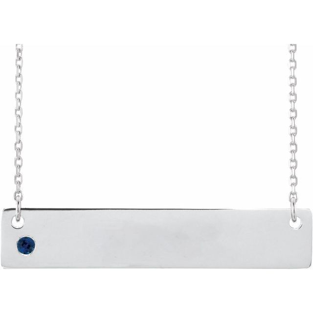 14k-white-natural-blue-sapphire-engravable-bar-16-18"-necklace