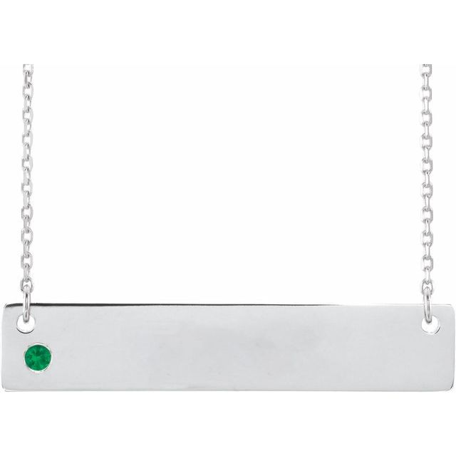 14k-white-natural-emerald-engravable-bar-16-18"-necklace