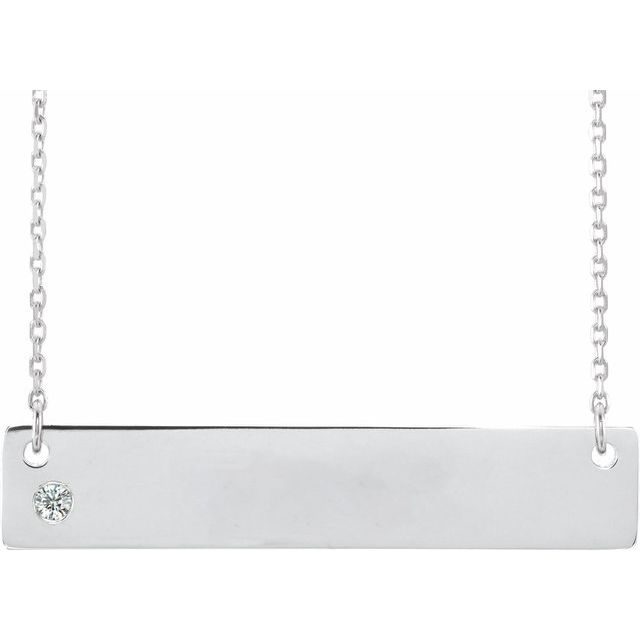 14k-white-.03-ctw-natural-diamond-engravable-bar-16-18"-necklace