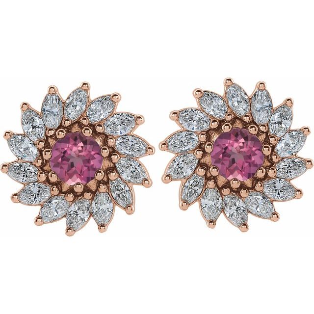 14k-rose--natural-pink-tourmaline-&-7/8-ctw-natural-diamond-earrings