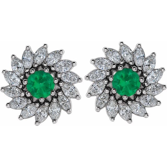 sterling-silver--natural-emerald-&-7/8-ctw-natural-diamond-earrings