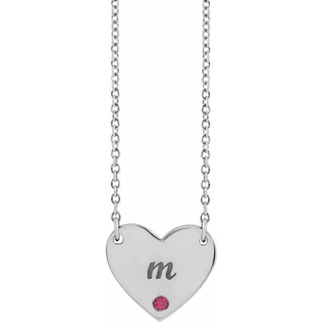 14k-white-natural-ruby-engravable-heart-18"-necklace