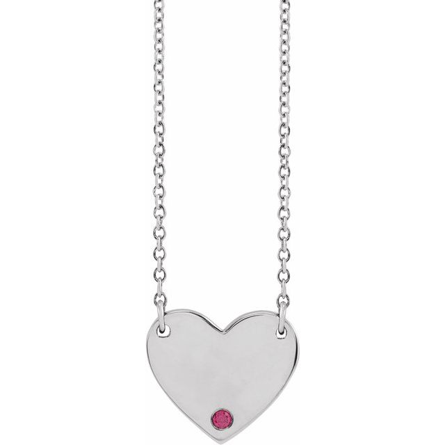 14k-white-natural-ruby-engravable-heart-18"-necklace