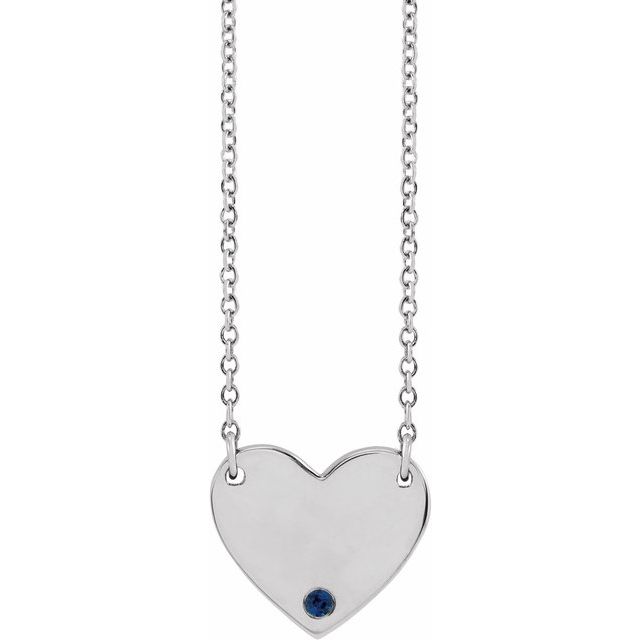 14k-white-natural-blue-sapphire-engravable-heart-18"-necklace