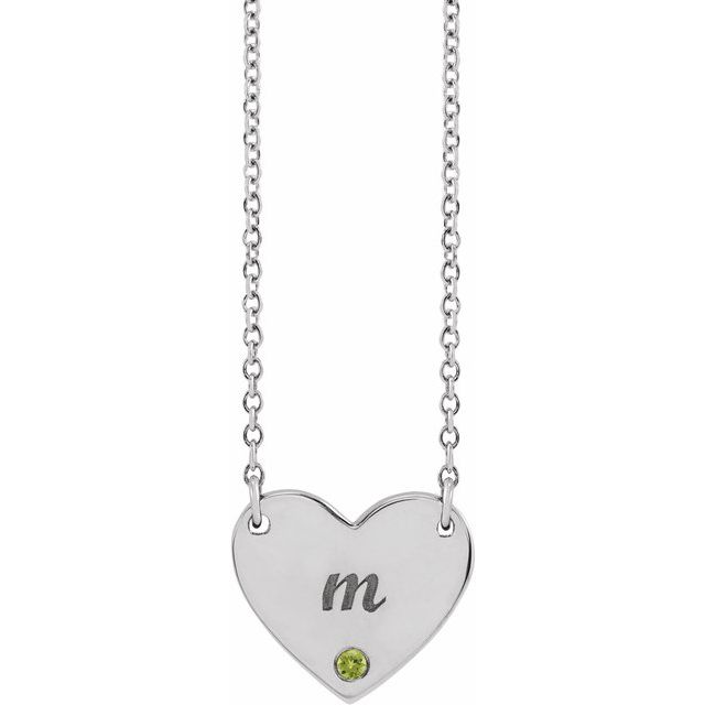 14k-white-natural-peridot-engravable-heart-18"-necklace