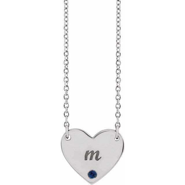 14k-white-natural-blue-sapphire-engravable-heart-18"-necklace