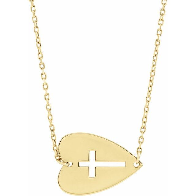 14k-yellow-sideways-heart-with-pierced-cross-18"-necklace