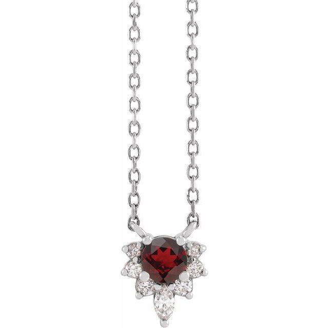 14k-white-natural-mozambique-garnet-&-.08-ctw-natural-diamond-18"-necklace