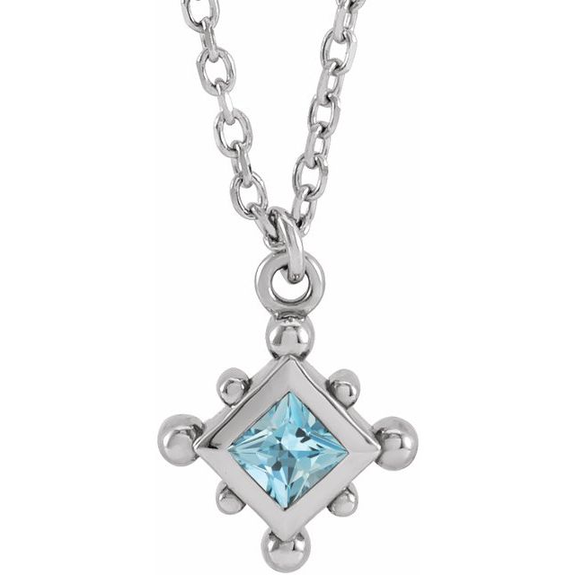 14k-white-natural-aquamarine-bezel-set-beaded-16-18"-necklace