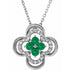 14k-white-lab-grown-emerald-&-.08-ctw-natural-diamond-clover-18"-necklace