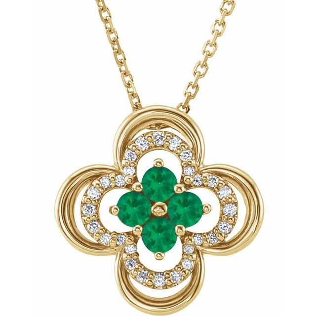 14k-yellow-natural-emerald-&-.08-ctw-natural-diamond-clover-18"-necklace