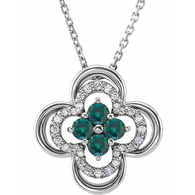 14k-white-lab-grown-alexandrite-&-.08-ctw-natural-diamond-clover-18"-necklace