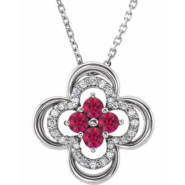 14k-white-natural-ruby-&-.08-ctw-natural-diamond-clover-18"-necklace