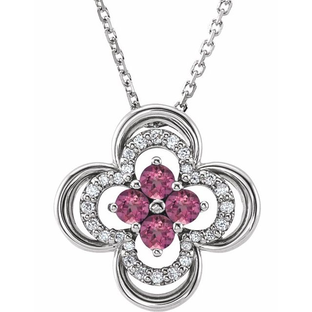 14k-white-natural-pink-tourmaline-&-.08-ctw-natural-diamond-clover-18"-necklace