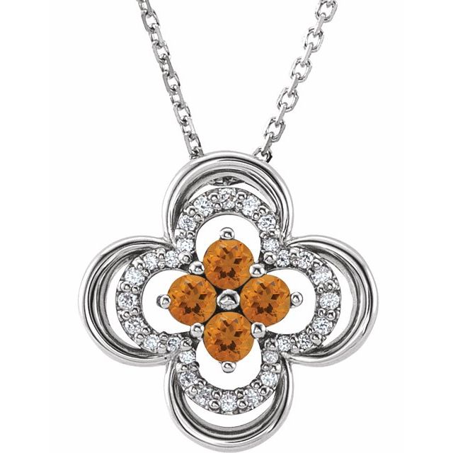 14k-white-natural-citrine-&-.08-ctw-natural-diamond-clover-18"-necklace