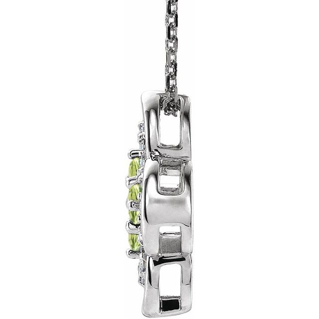 14k-white-natural-peridot-&-.08-ctw-natural-diamond-clover-18"-necklace