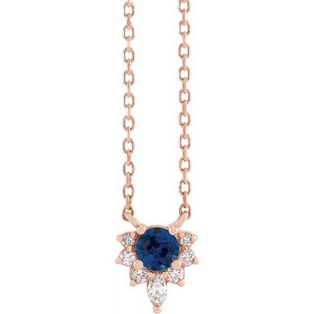 14k-rose-lab-grown-blue-sapphire-&-.08-ctw-natural-diamond-18"-necklace