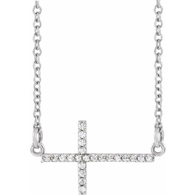 14k-white-1/10-ctw--lab-grown-diamond-sideways-cross-16-18"-necklace