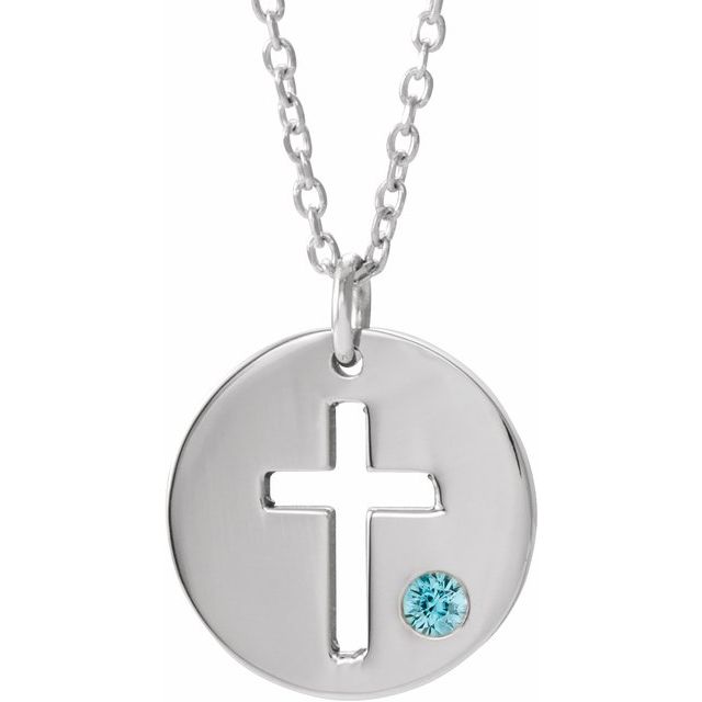 14k-white-natural-zircon-pierced-cross-disc-16-18"-necklace