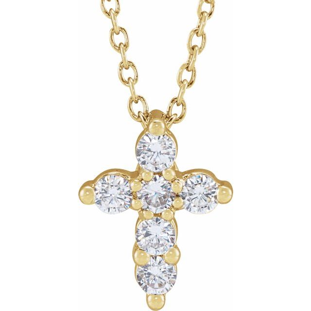 14k-yellow-1/4-ctw-lab-grown-diamond-cross-18"-necklace